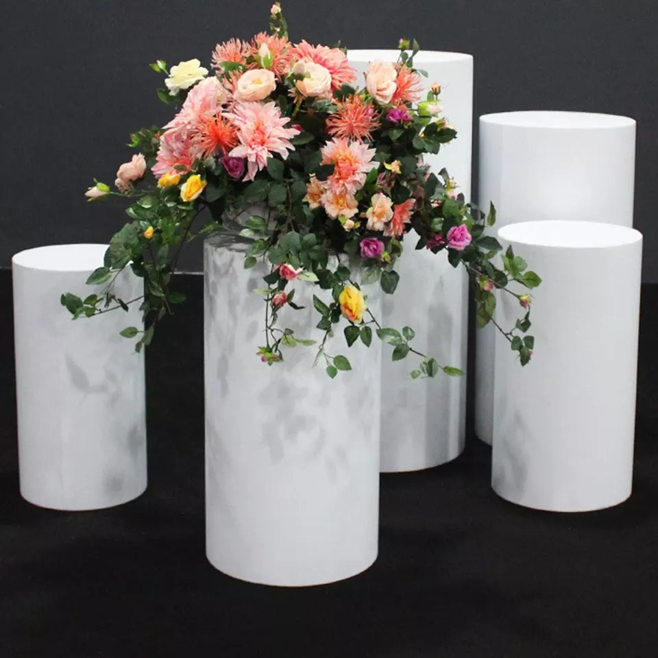 Metal Cylinder Pedestal Display Stands 5 pcs- White