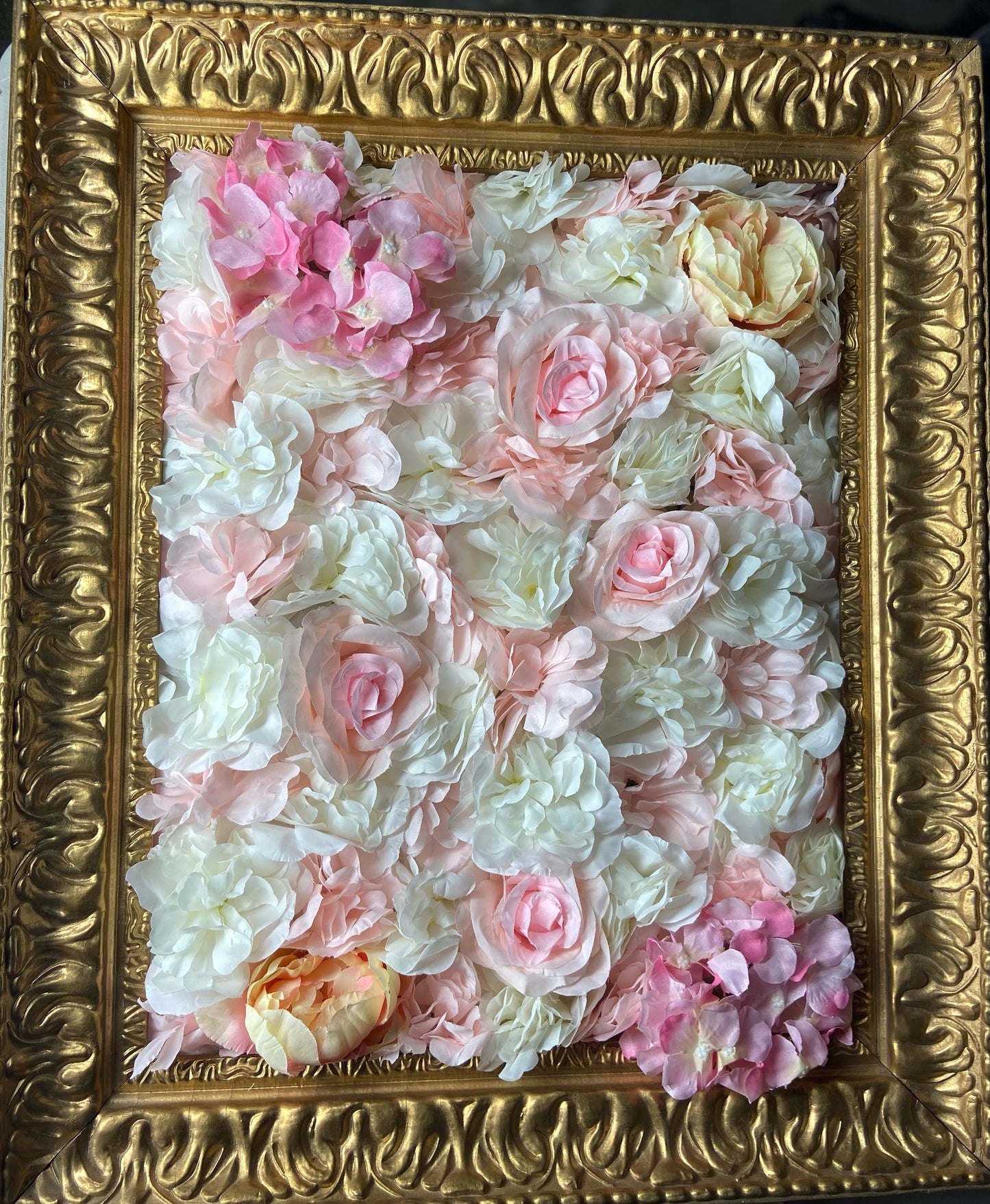 Silk Hydrangeas Flower Wall Backdrop Panel - White and Light Pink